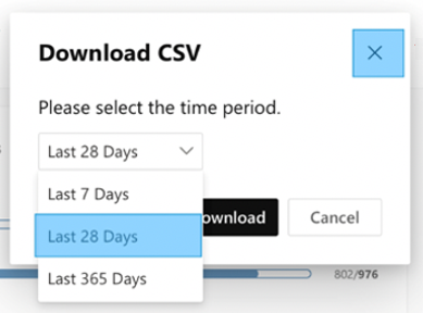 Screenshot showing downloading insights data for Yammer communities