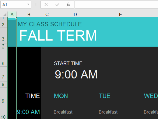 Old College Course Manager Excel template without descriptions for elements.