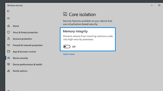 Memory integrity details under core isolation