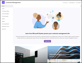 Preview of the Contracts Management site template 