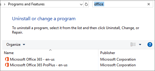 Shows two copies of Office installed in Control Panel