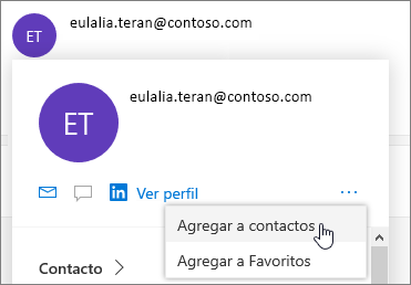 Seleccione los puntos suspensivos y, luego, la opción Agregar a contactos.