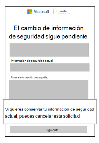 La captura de pantalla del cambio de información de seguridad sigue pendiente