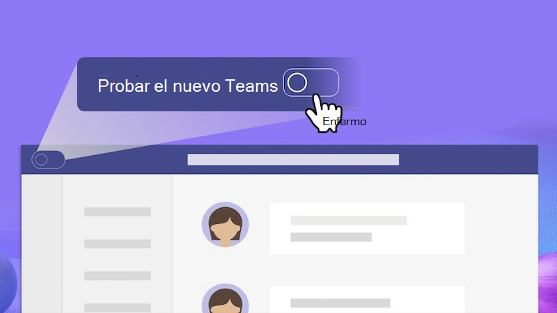 una vista más cercana del botón de alternancia para cambiar al nuevo Teams