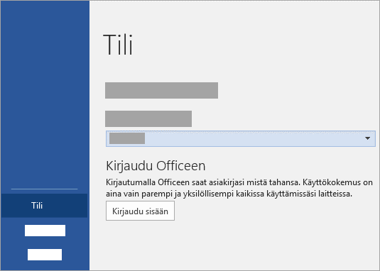 Kirjaudu sisään Microsoft-tililläsi tai Office 365:n työpaikan tai oppilaitoksen tilillä.