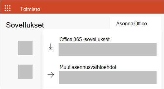 Näyttökuva Office.comista, jos kirjaudutaan sisään työpaikan tai oppilaitoksen tilillä