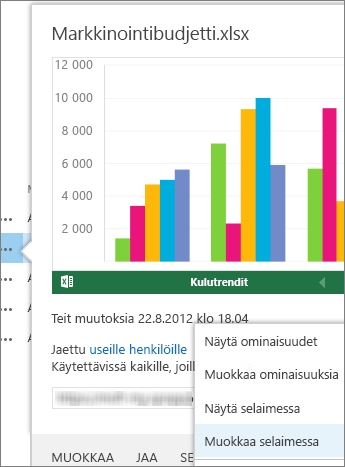 Office-tiedoston esikatselunäkymä SharePoint-kirjastossa