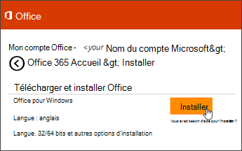 Capture d’écran de la page Installer sur Mon compte