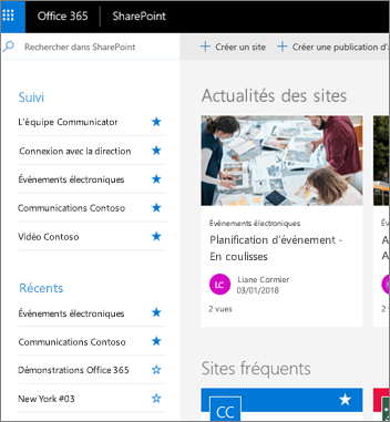 Page d’accueil SharePoint Online