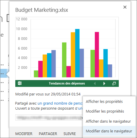 Aperçu d’un document Office dans une bibliothèque SharePoint