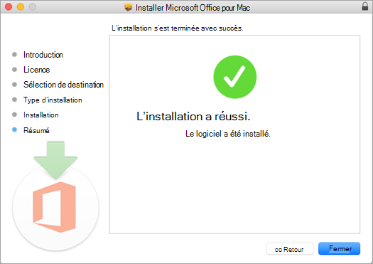 Dernière page de la procédure d’installation indiquant que l’installation a réussi.