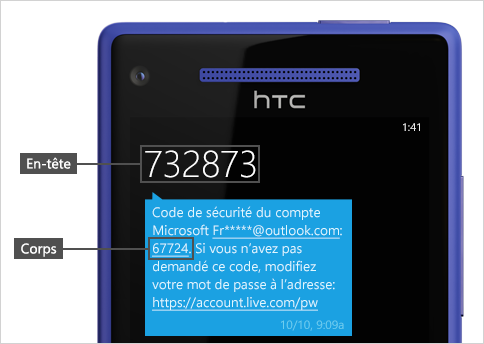 SMS avec code.