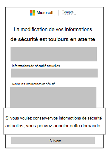 Capture d’écran de la fenêtre de modification des informations de sécurité est toujours en attente