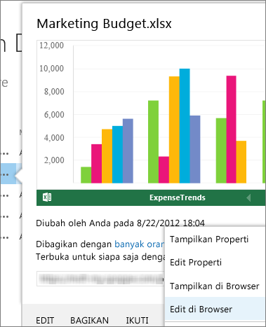 Pratinjau dokumen Office di pustaka SharePoint