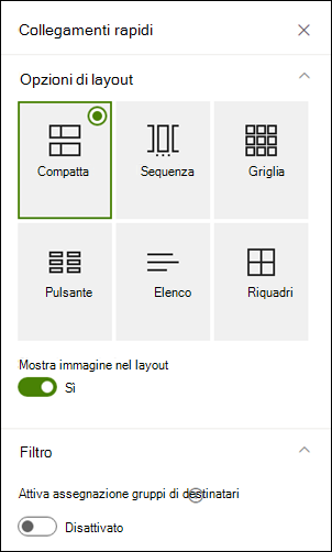 Riquadro Proprietà che mostra altre opzioni per un layout selezionato.