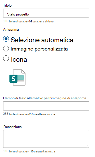 Opzioni per un singolo collegamento rapido