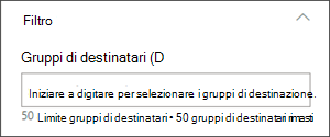Immagine del riquadro di modifica con la casella di testo in cui impostare i gruppi di destinatari