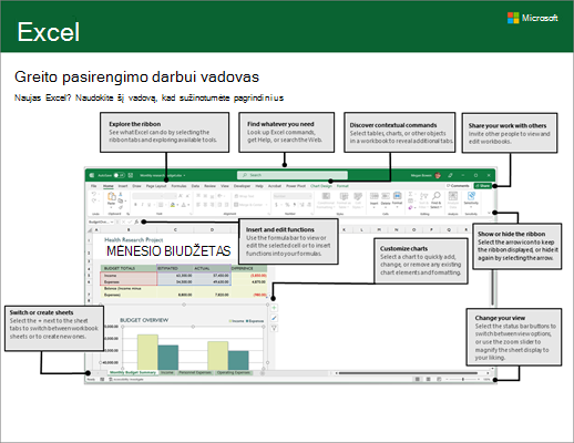 „Excel 2016“ greito pasirengimo darbui vadovas („Windows“)