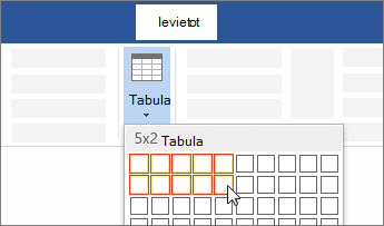 Tabulas ievietošana velkot, lai atlasītu šūnu skaitu