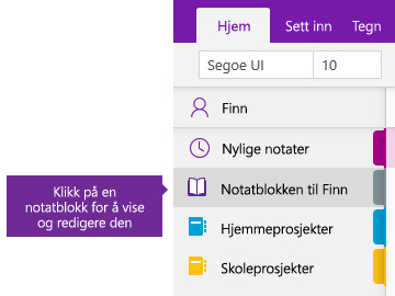 Skjermbilde av listen med notatblokker i OneNote