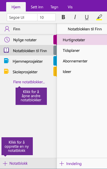 Skjermbilde av hvordan du oppretter en ny OneNote-notatblokk.