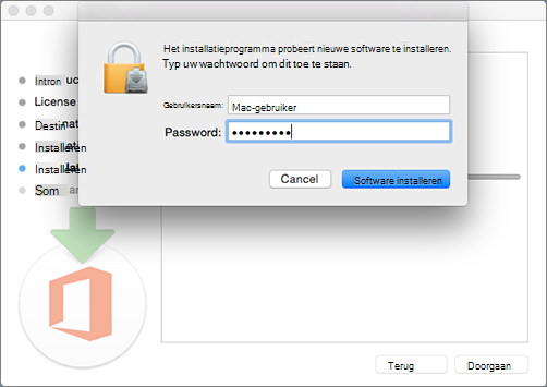 Uw beheerderswachtwoord invoeren om te beginnen met de installatie