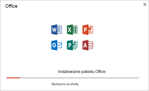 Wyświetla okno dialogowe postępu podczas instalacji pakietu Office