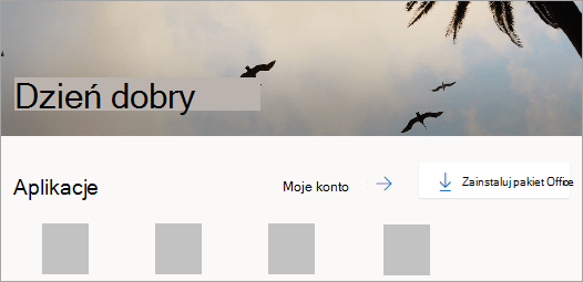 Zrzut ekranu przedstawiający stronę główną usługi Office.com po zalogowaniu się
