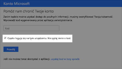 Zrzut ekranu przedstawiający okno dialogowe Zaufane urządzenie