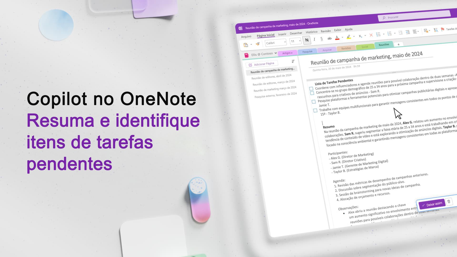 Vídeo: Resumir e identificar itens de tarefas pendentes com o Copilot no OneNote