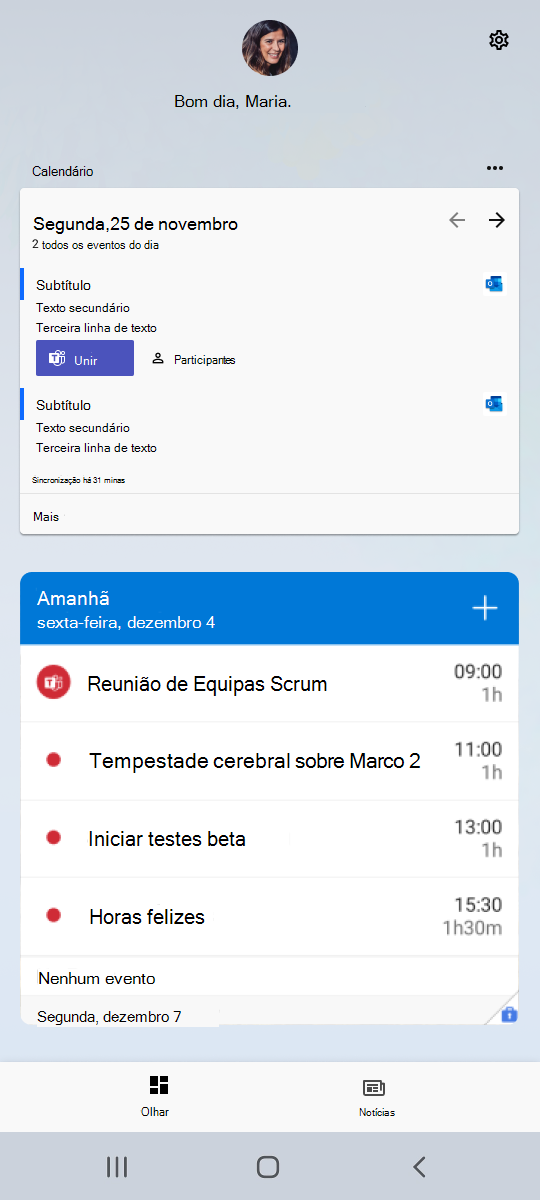 exemplo de widget de trabalho