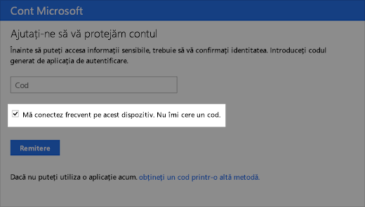 Captură de ecran a casetei de dialog dispozitiv de încredere