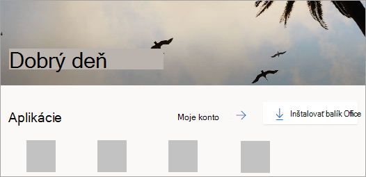 Snímka obrazovky domovskej stránky lokality Office.com po prihlásení