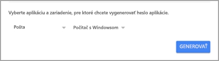 Výber aplikácie a zariadenia pre heslo aplikácie