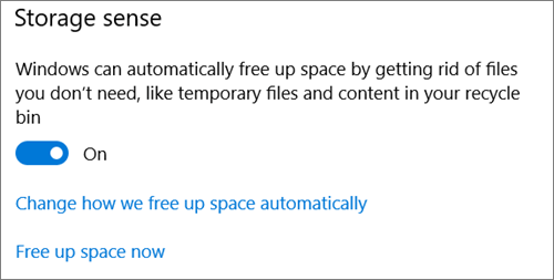 Preklopni gumb prostora za shranjevanje v sistemu Windows 10, da aktivirate Sense prostora