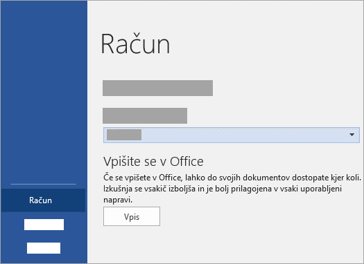 Vpišite se s svojim Microsoftovim računom oziroma službenim ali šolskim računom storitve Office 365.