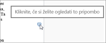 Slika oblačka pripombe v programu Word Web App