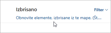 Posnetek zaslona gumba za obnovitev elementov, izbrisanih iz te mape