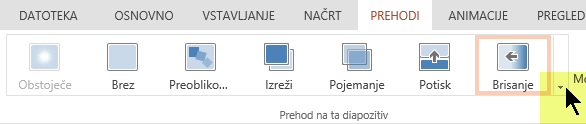 Če želite odpreti celotno galerijo možnosti prehodov, kliknite puščico dol na desnem koncu.