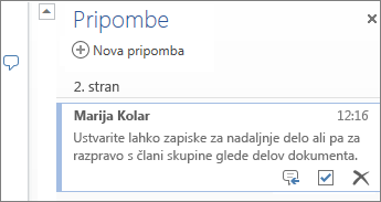 Niti pripomb v programu Word Online