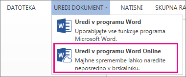 Slika ukaza »Uredi v programu Word Web App«