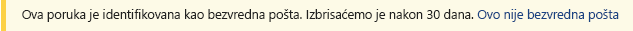 Snimak ekrana žute bezbednosne trake u Outlook poruci.