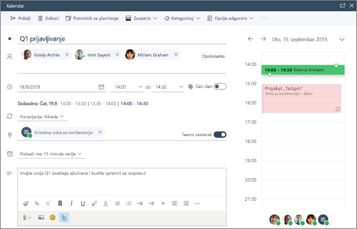 Zakazivanje sastanka u usluzi Outlook na vebu