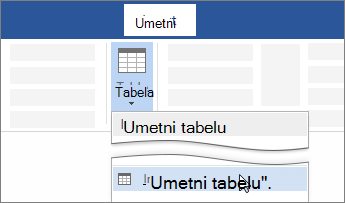 Opcija „Umetni tabelu“ na traci programa Word