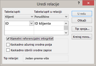 Uređivanje postojeće relacije između tabela