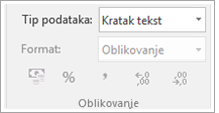 Screen isečak showing data type field