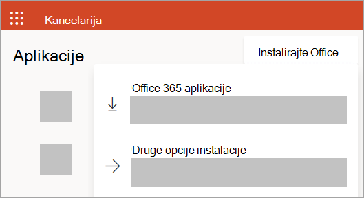 Snimak ekrana usluge Office.com ako se prijavljujete pomoću poslovnog ili školskog naloga