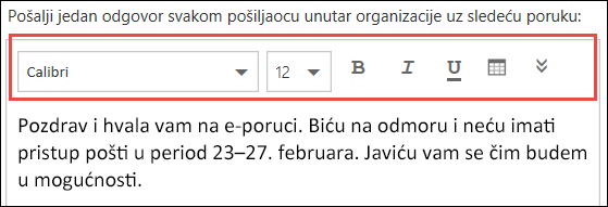 Poruka automatskih odgovora u programu Outlook Web App