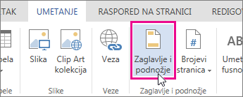 Slika dugmeta „Zaglavlje i podnožje“ u programu usluzi Word Online