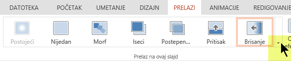 Da biste otvorili kompletnu galeriju opcija prelaza, kliknite na strelicu nadole sa desne strane.